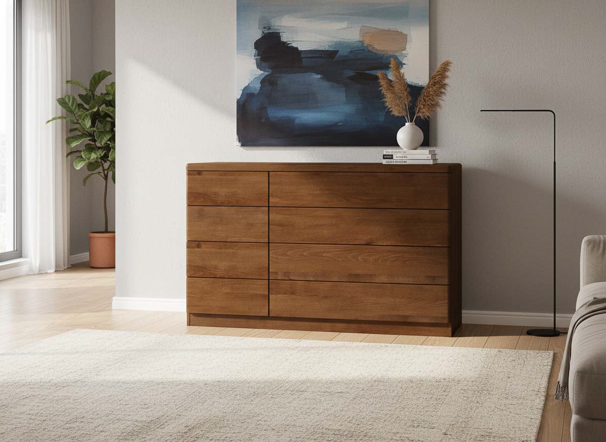 Kernbuchenkommode Dunkel „Nora“ mit 4 schmalen und 4 breiten Laden rechts