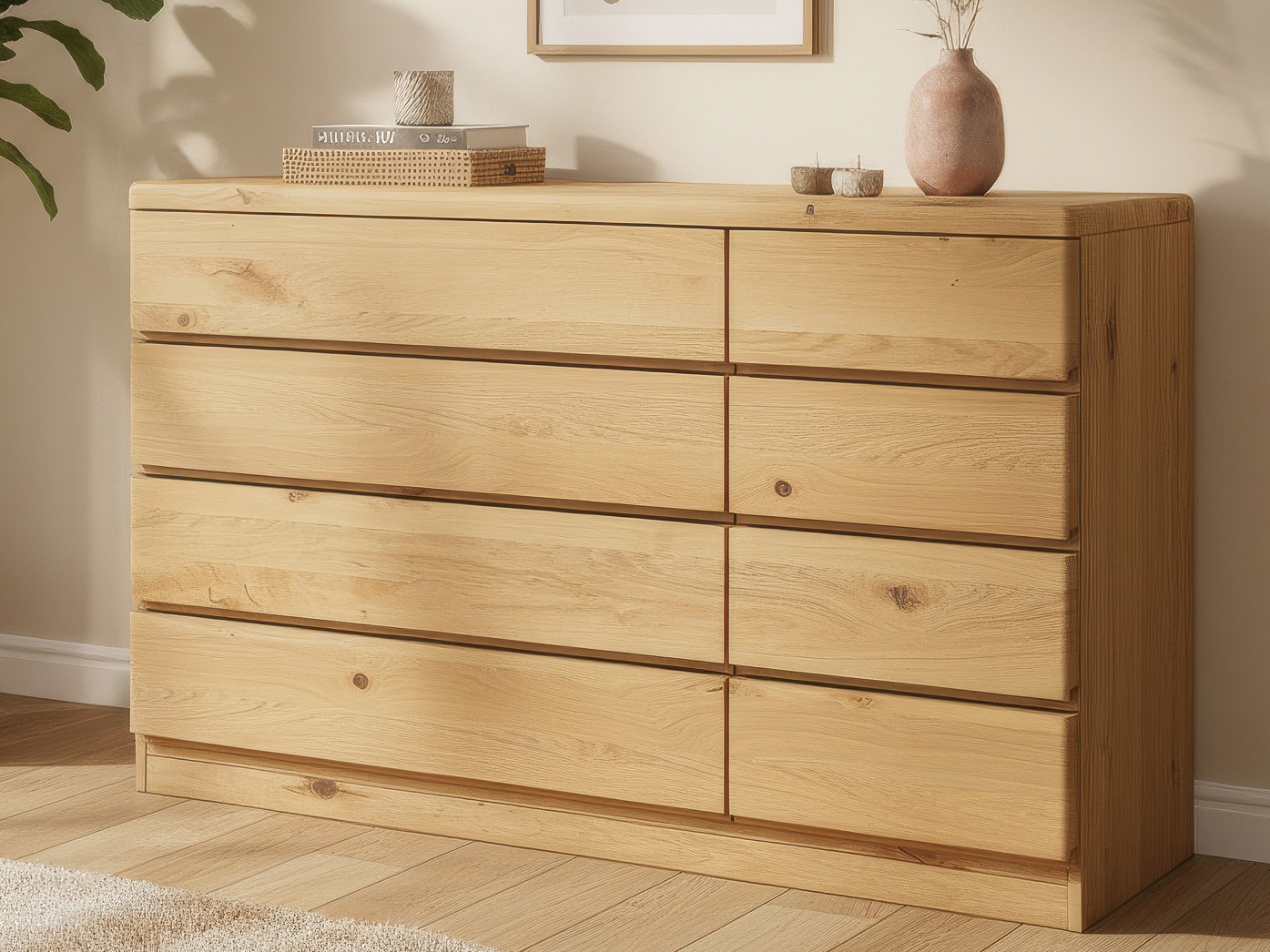 Wildeichenkommode Hell „Norbert“ mit 4 breiten und 4 schmalen Laden rechts