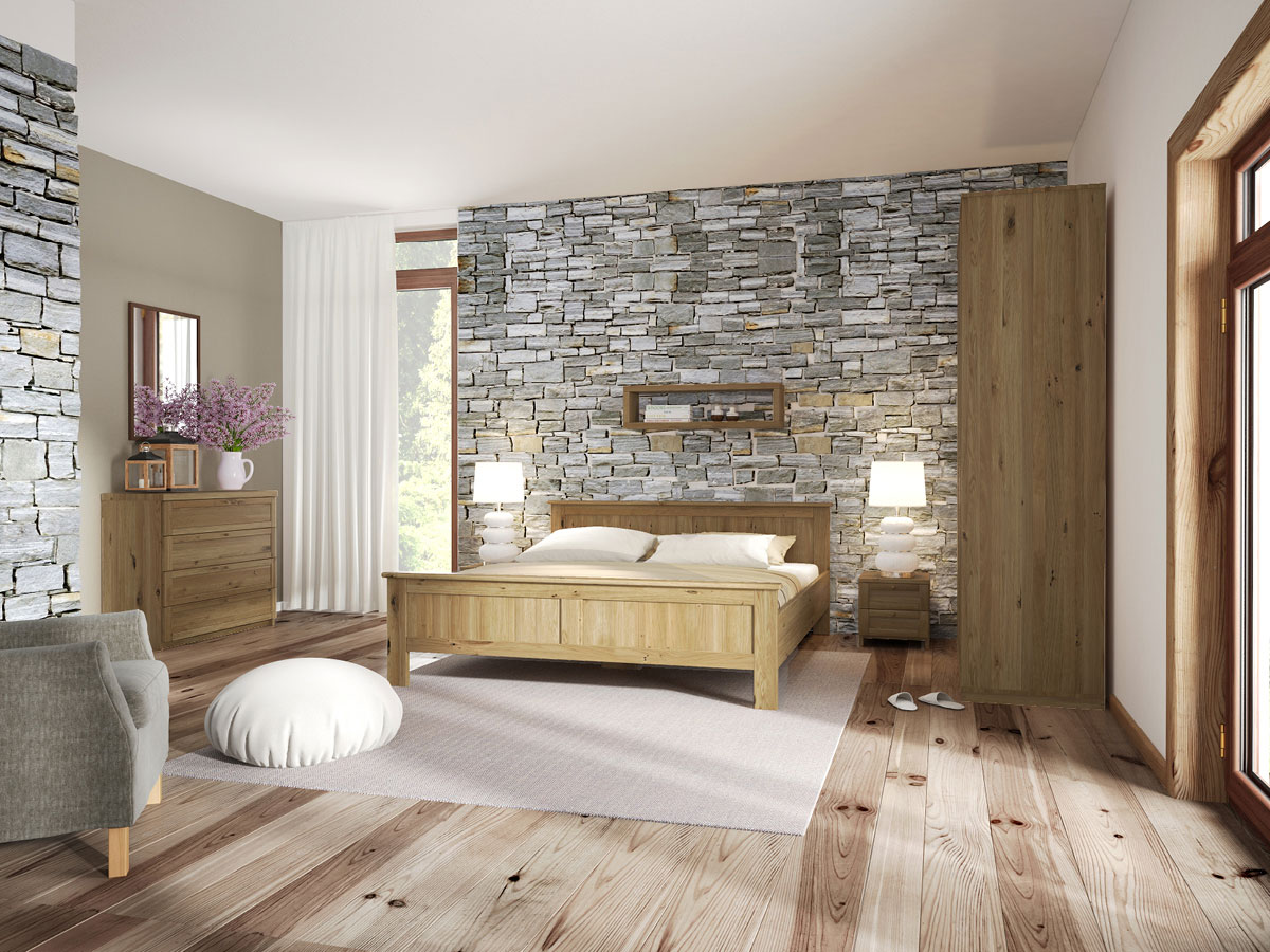 Schlafzimmer mit Massivholzbett aus Wildeiche "Patrick"