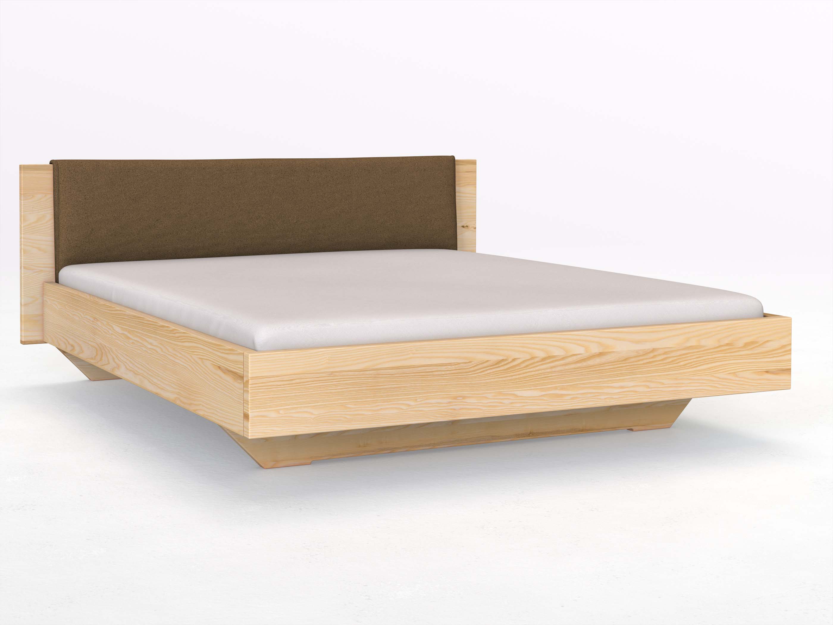 Eschenbett „Patrizia“ in 180 x 200 cm, mit Stoffkopfteil - Stoff: Schafschurwolle „Loden“ in der Farbe Zimtrinde