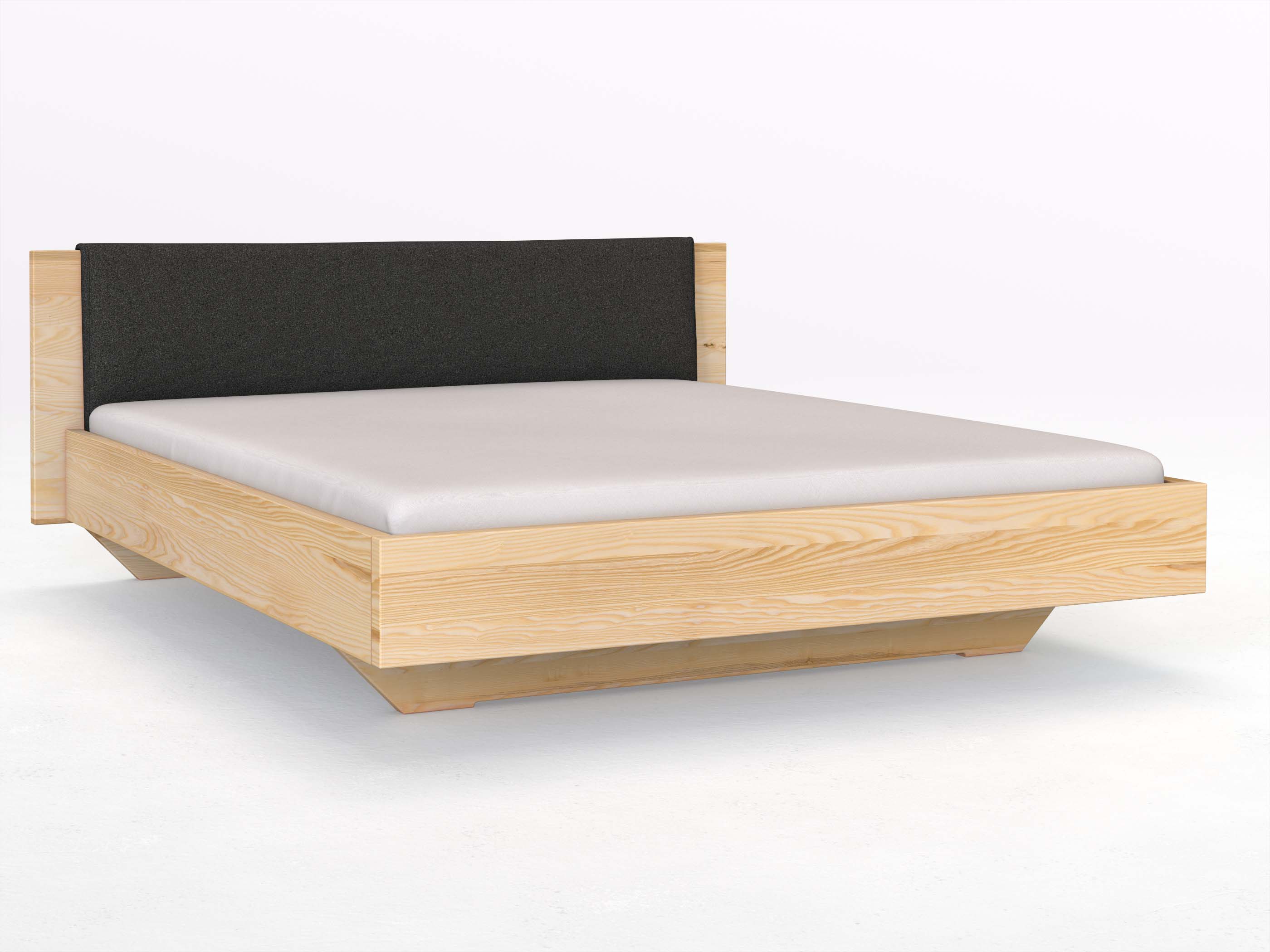 Eschenbett „Patrizia“ in 180 x 200 cm, mit Stoffkopfteil - Stoff: Schafschurwolle „Loden“ in der Farbe Anthrazit