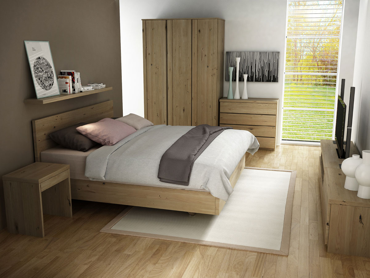 Schlafzimmer mit Wildeichenschrank „Patrizia“ 3-türig, Höhe 235 cm
