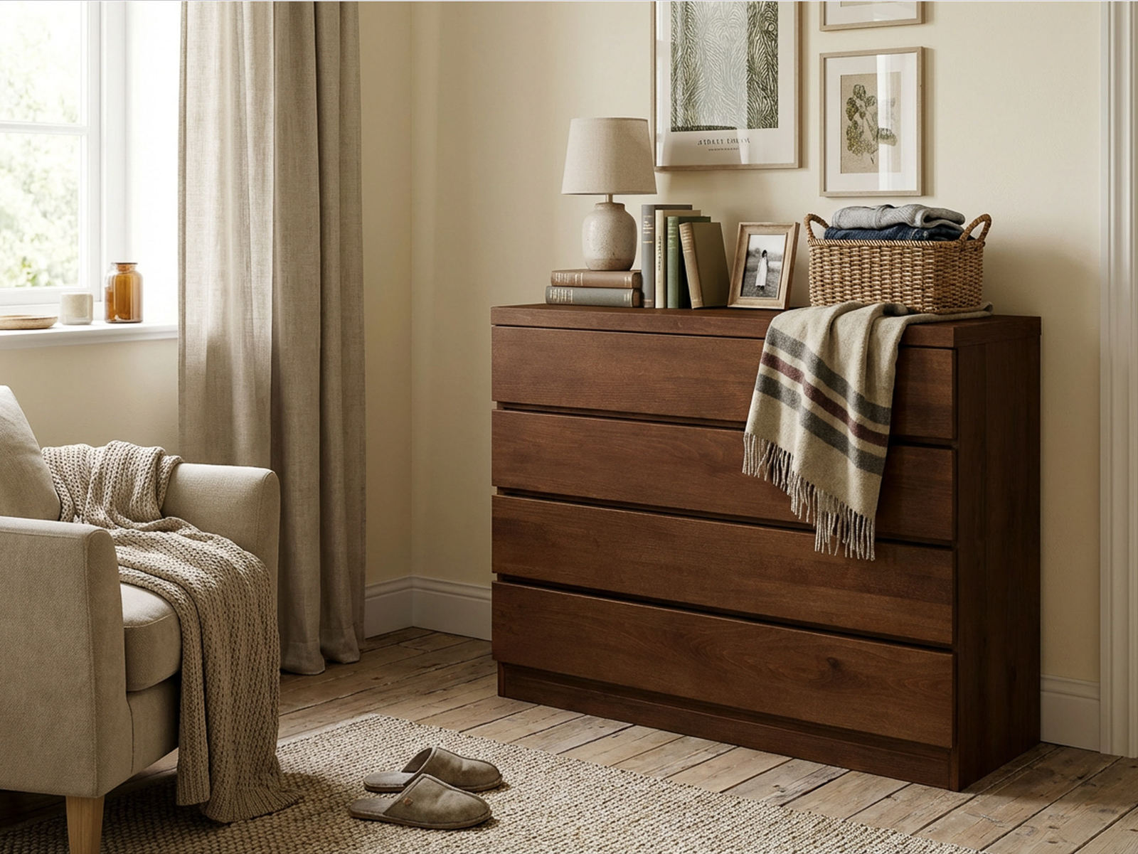 Buchenkommode Dunkel „Patrizia“ mit 4 Laden