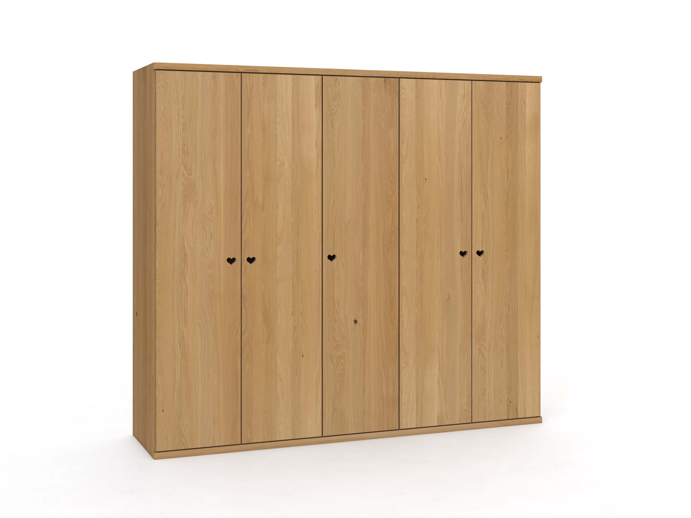 Eichenschrank Hell „Romana“, 5-türig, Höhe 220 cm, Griffausführung „Heidi“