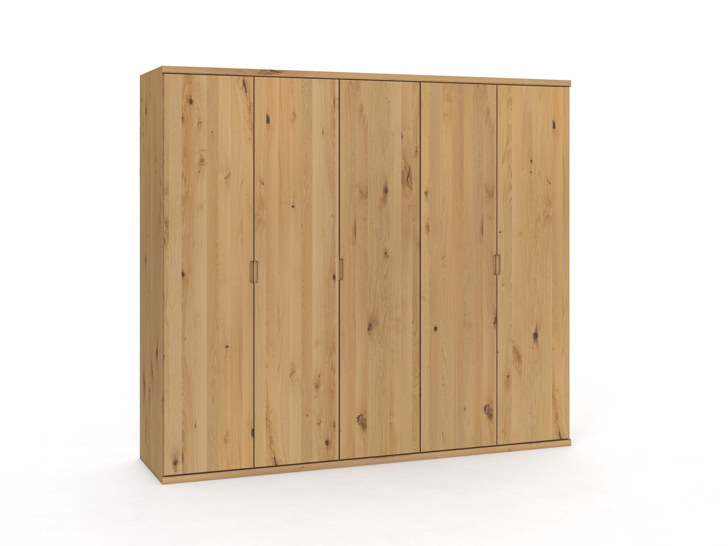 Wildeichenschrank Hell „Romana“, 5-türig, Höhe 220 cm, Griffausführung „Lukas“