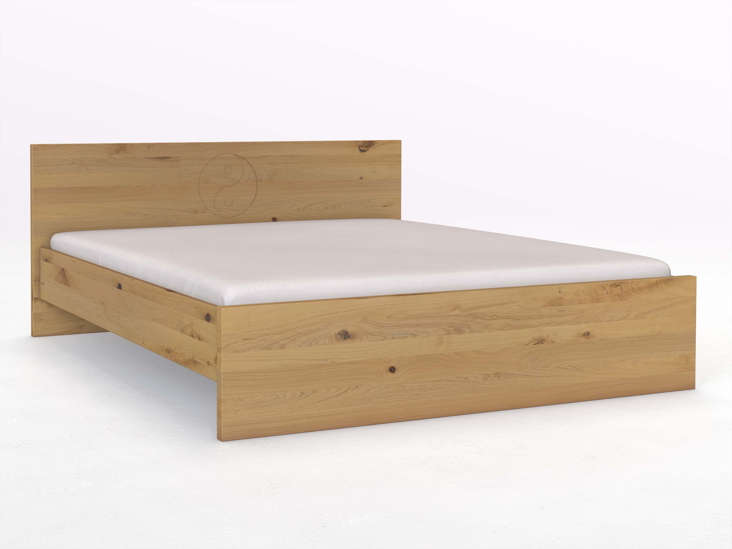 Wildeichenbett Hell „Raphaela“ in 180 x 200 cm mit Gravur „Yin Yang“