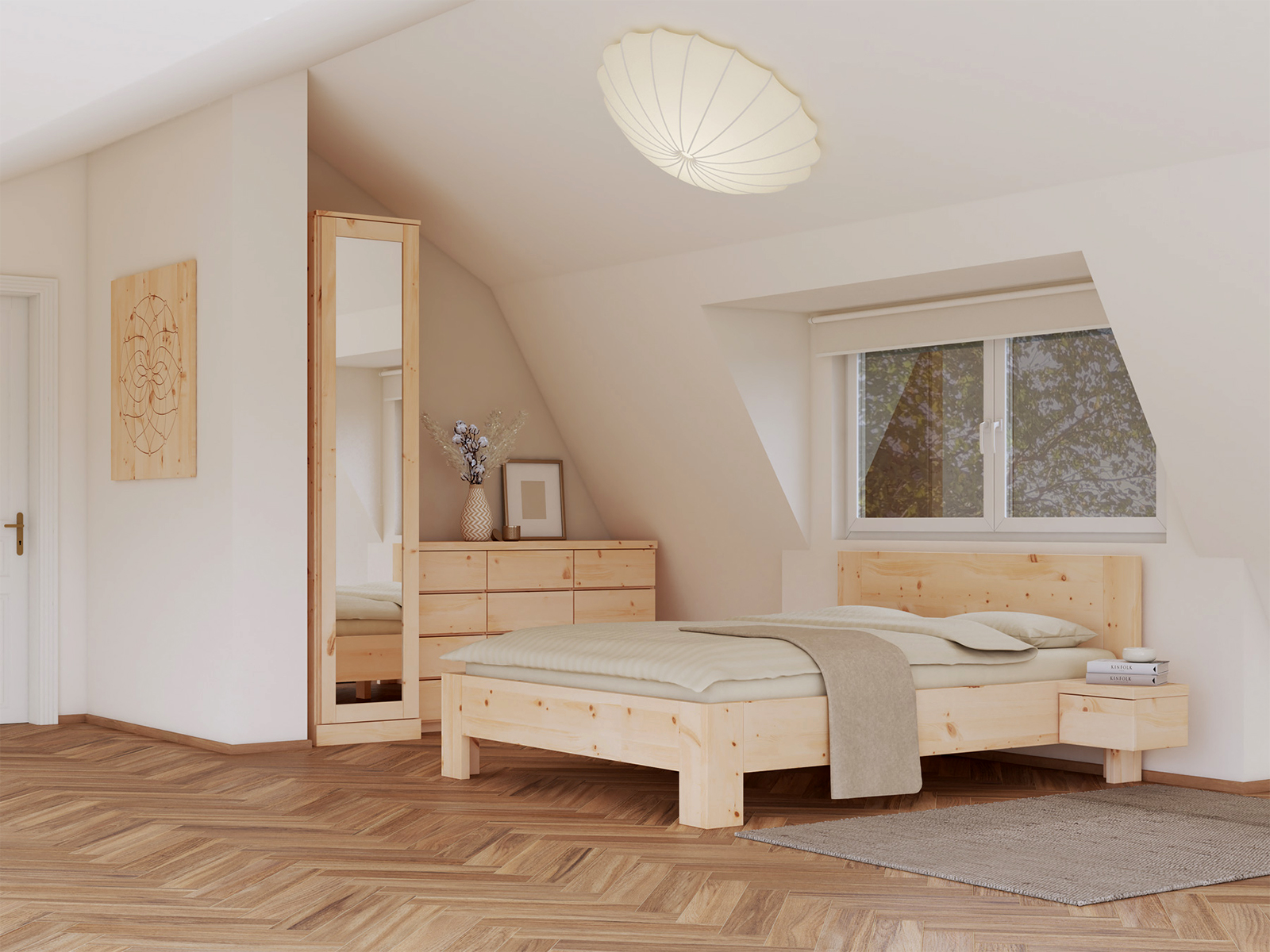 Zirbenschrank „Alpenrose“, 1-türig, Höhe 235 cm, Griffausführung „Patrizia“