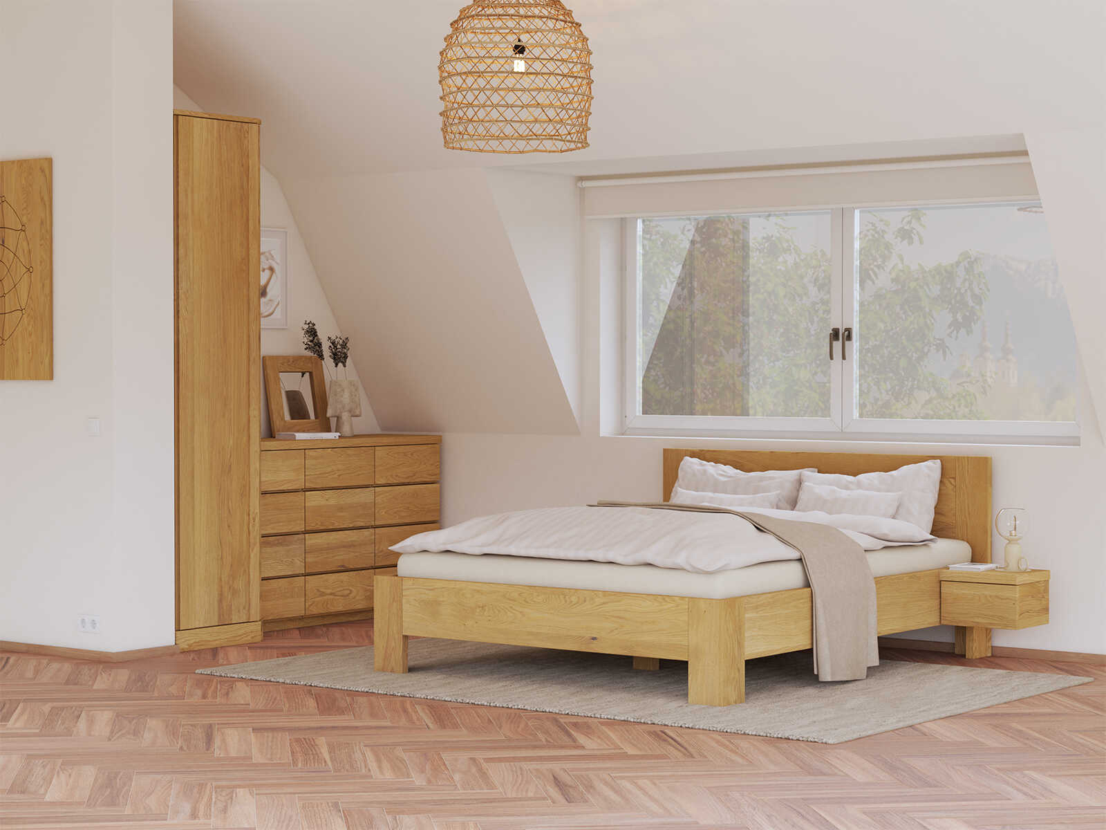 Schlafzimmer mit Massivholzkommode „Alois“ 150 cm