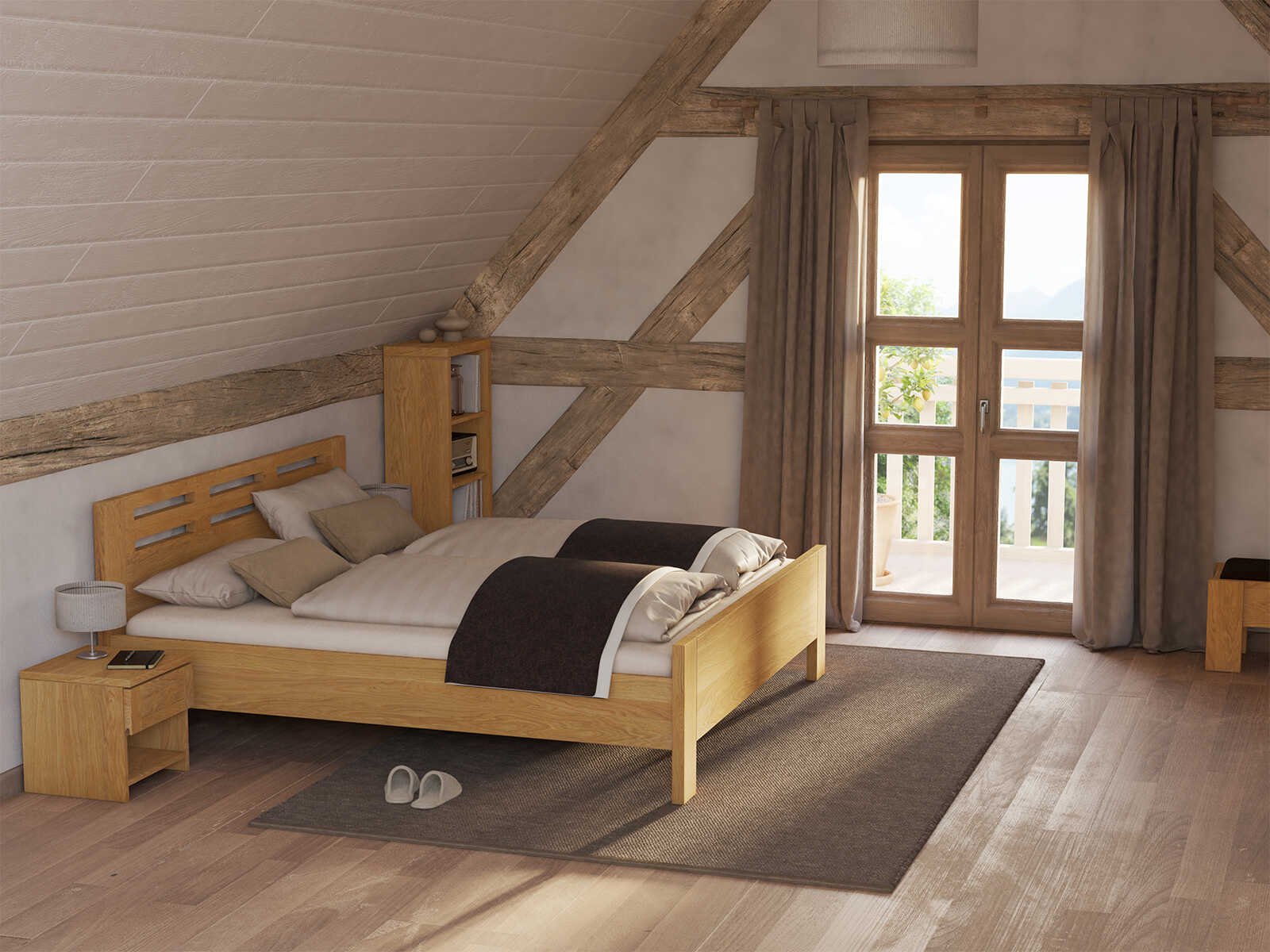 Schlafzimmer mit Eichenbett „Bernhard“