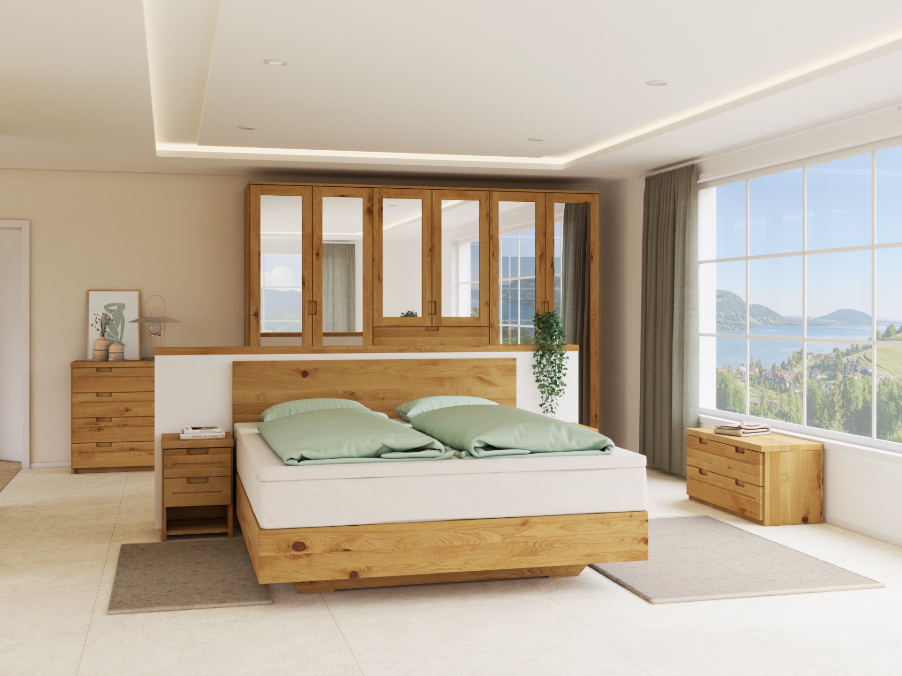 Schlafzimmer mit Wildeichenkommode „Lukas“ 100 cm