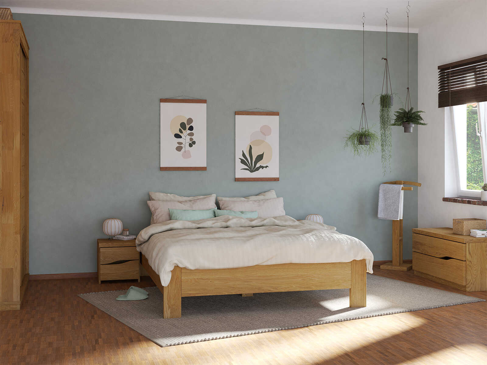 Schlafzimmer mit Sideboard „Astrid“ aus Massivholz