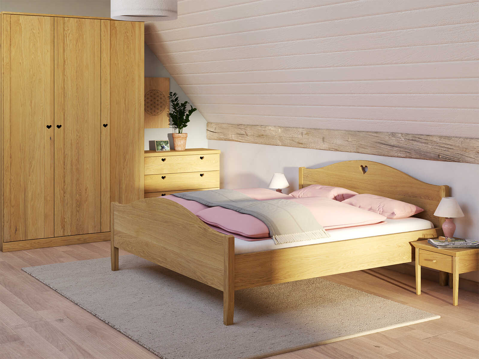 Schlafzimmer mit Eichenkommode „Heidi“ 100 cm