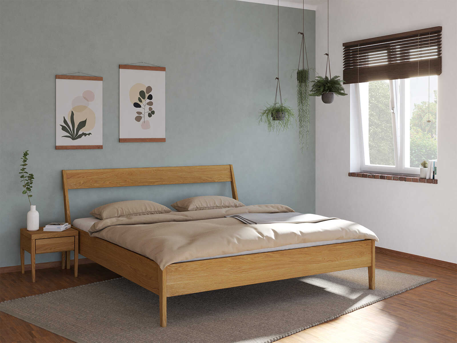 Schlafzimmer mit Bett „Luisa“ aus Eiche in 180 x 200 cm