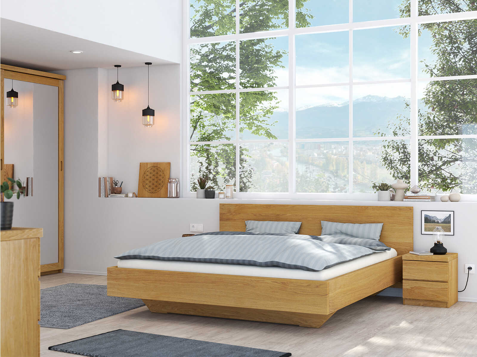 Schlafzimmer mit Nachttisch „Patrizia“ aus Massivholz