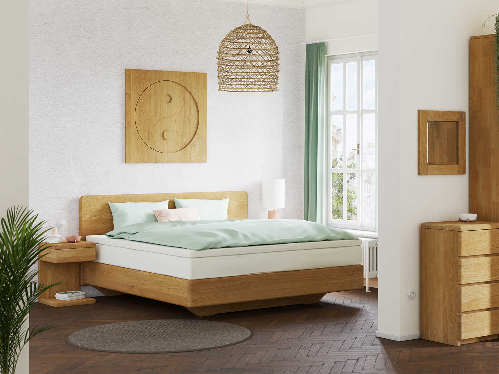 Schlafzimmer mit Eichenkommode „Niklas“ 50 cm