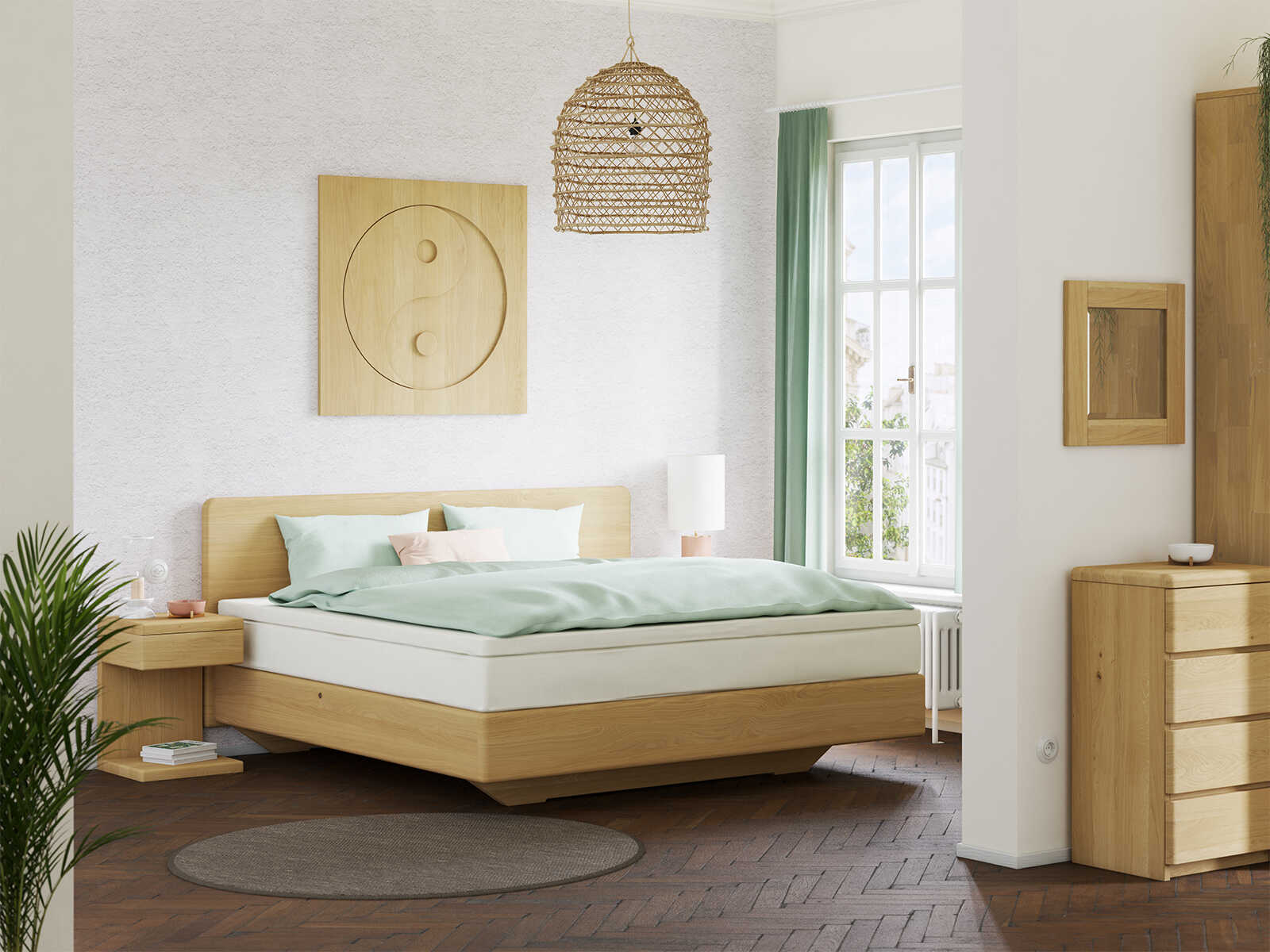 Schlafzimmer mit Eichenkommode Hell „Niklas“ 50 cm