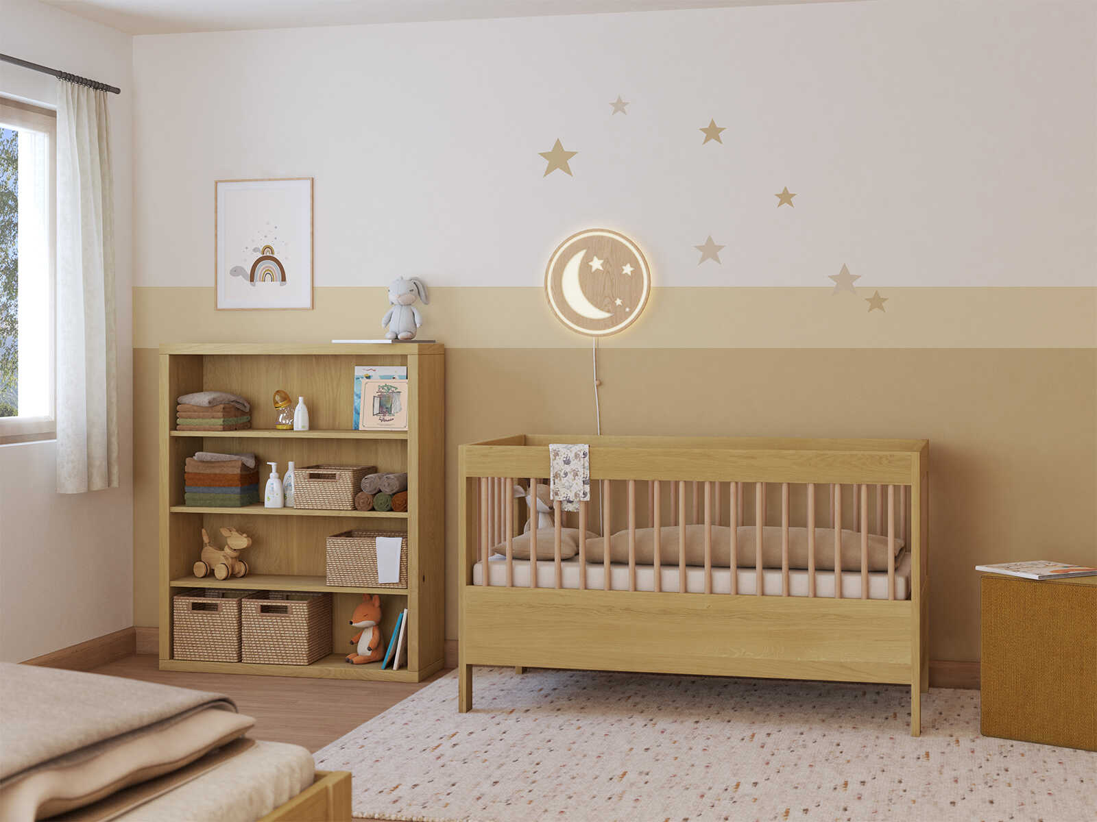 Kinderzimmer mit Babybett „Paula“ 70 x 140 cm in Eiche Hell