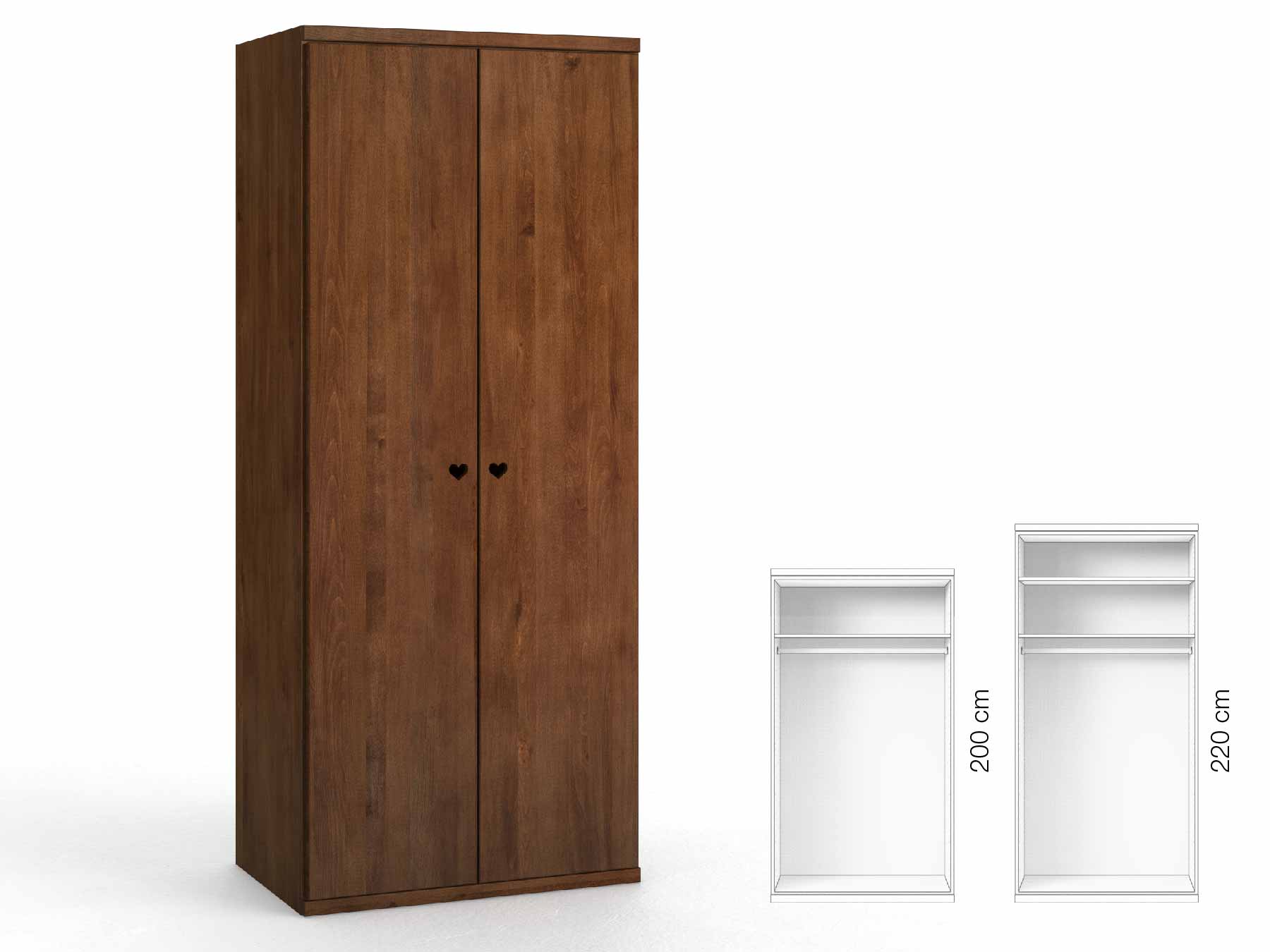 Buchenschrank Dunkel „Romana“, 2-türig, Höhe 220 cm, Griffausführung „Heidi“, Inneneinrichtung: A