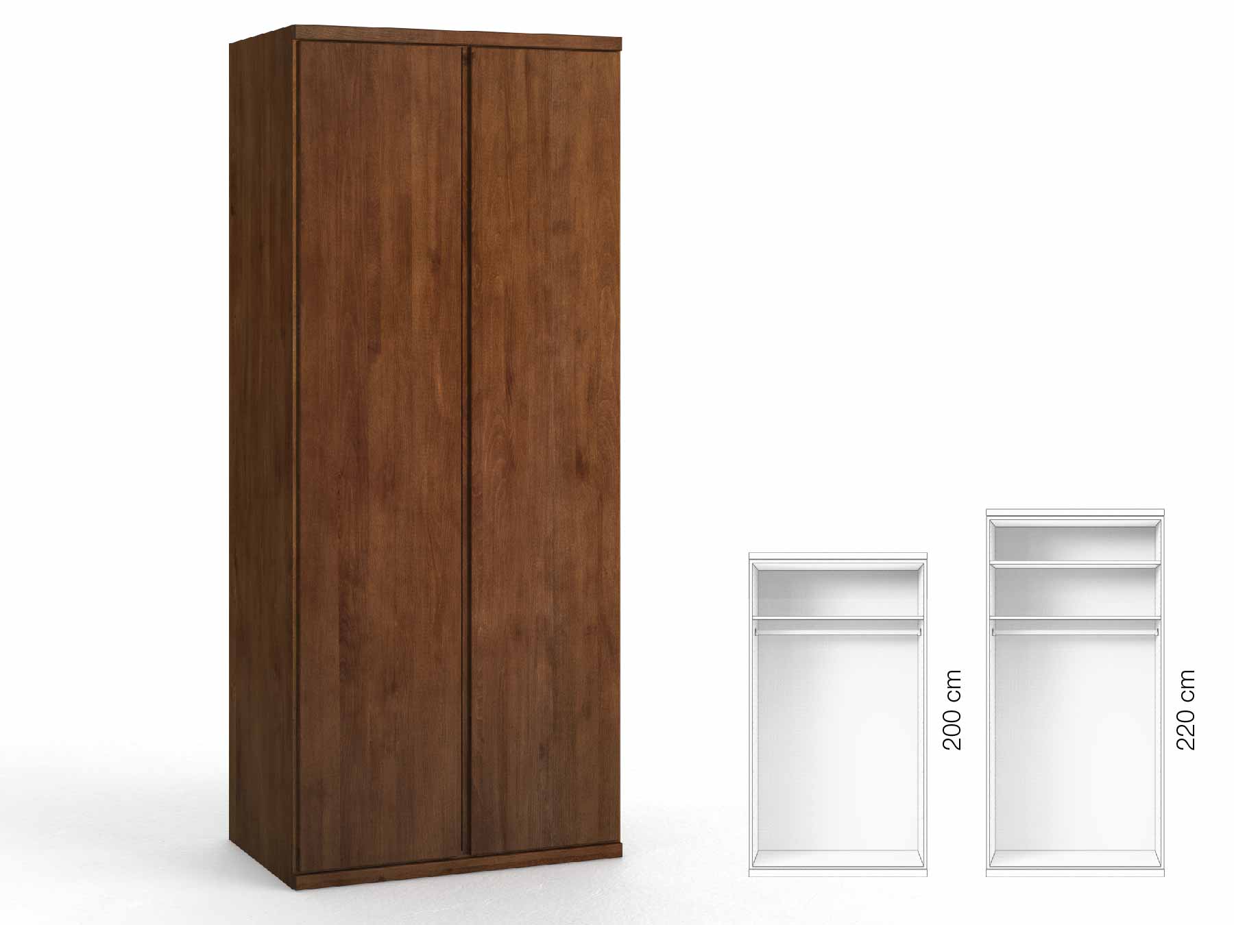 Buchenschrank Dunkel „Romana“, 2-türig, Höhe 220 cm, Griffausführung „Patrizia“, Inneneinrichtung: A