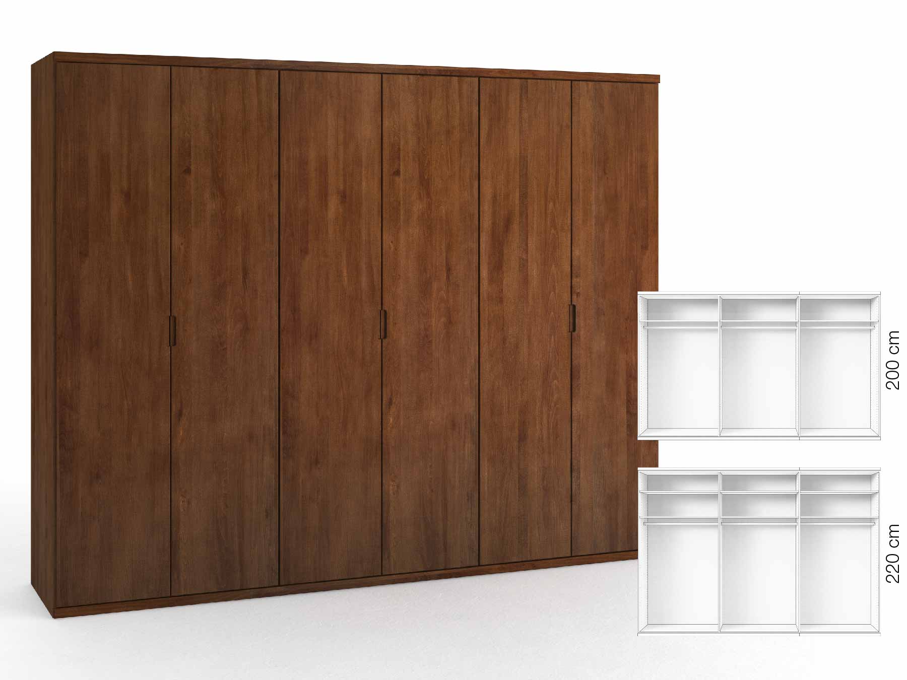 Buchenschrank „Romana“, 6-türig, Höhe 220 cm, Griffausführung „Lukas“, Inneneinrichtung: A