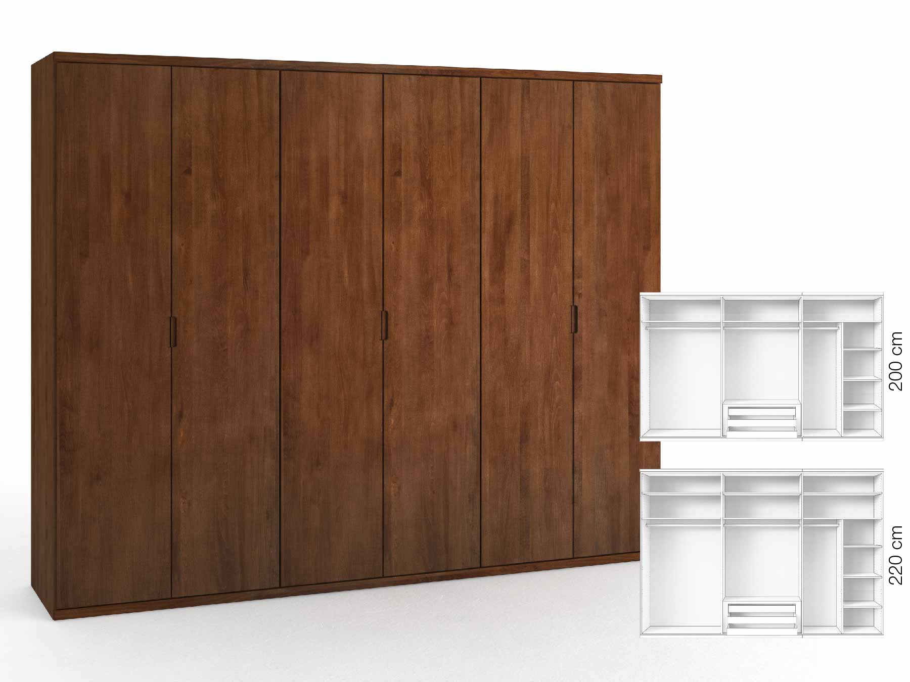 Buchenschrank „Romana“, 6-türig, Höhe 220 cm, Griffausführung „Lukas“, Inneneinrichtung: B