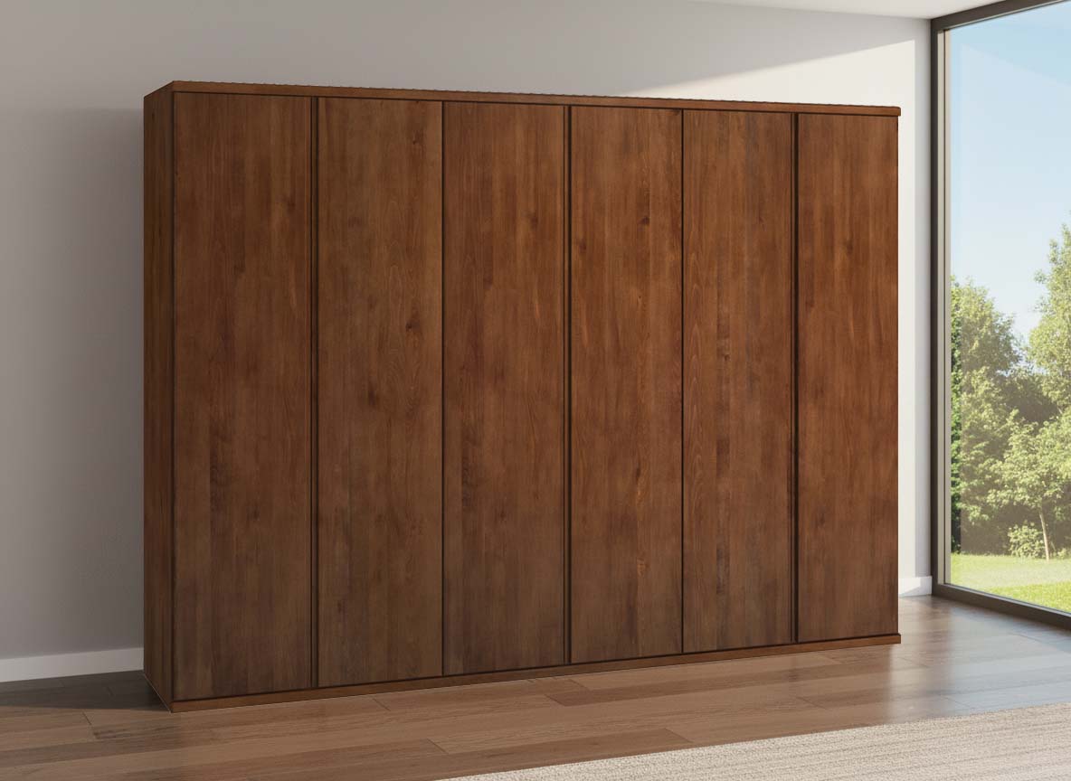 Buchenschrank Dunkel „Valentin“, 6-türig, Höhe 220 cm, Griffausführung „Patrizia“, Inneneinrichtung: A 