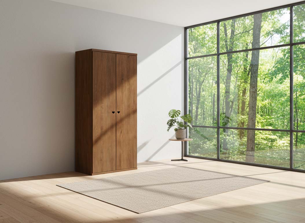 Buchenschrank Dunkel „Romana“, 2-türig, Höhe 220 cm, Griffausführung „Heidi“, Inneneinrichtung: A