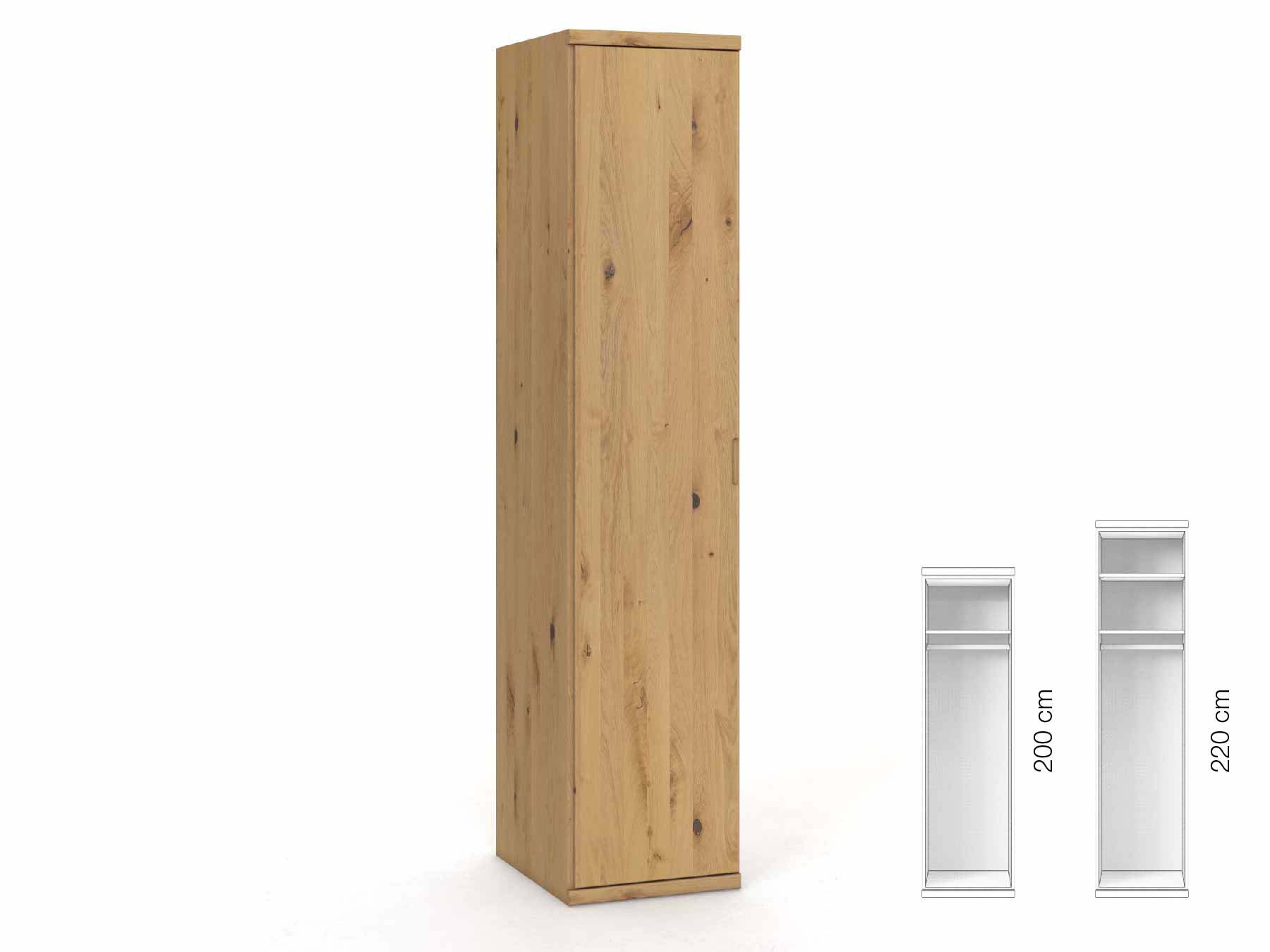 Wildeichenschrank Hell „Romana“, 1-türig, Höhe 220 cm, Griffausführung „Lukas“, Inneneinrichtung: A, Türanschlag links