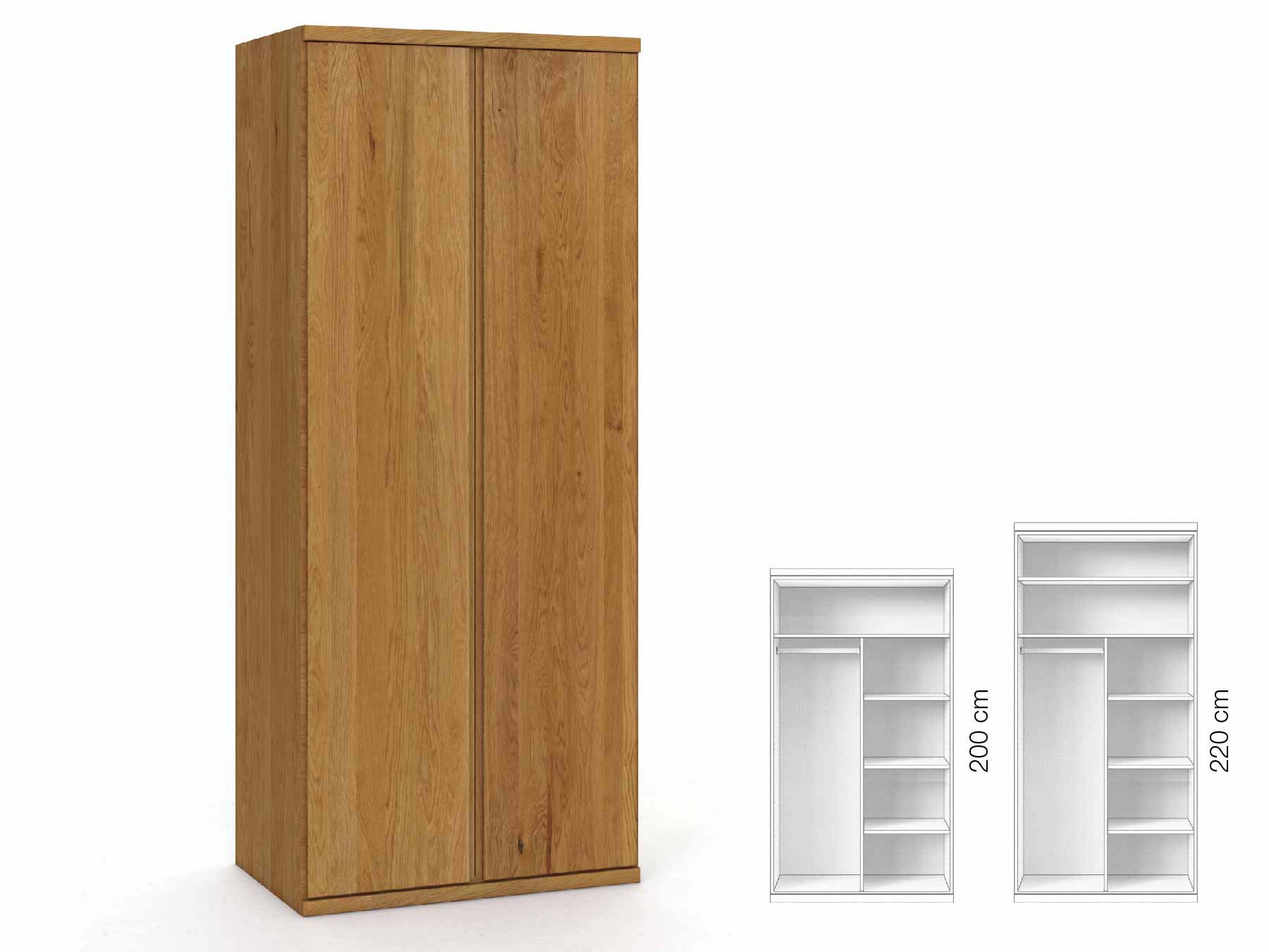 Eichenschrank „Romana“, 2-türig, Höhe 220 cm, Griffausführung „Patrizia“, Inneneinrichtung: B