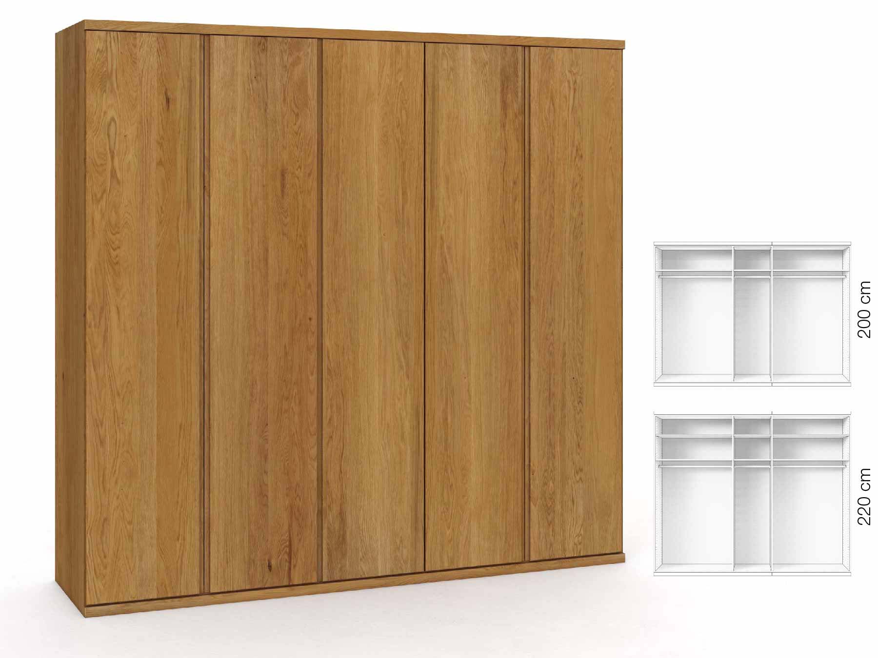 Eichenschrank „Romana“, 5-türig, Höhe 220 cm, Griffausführung „Patrizia“, Inneneinrichtung: A