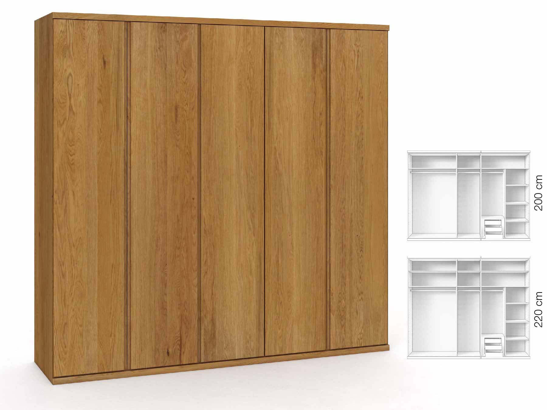 Eichenschrank „Romana“, 5-türig, Höhe 220 cm, Griffausführung „Patrizia“, Inneneinrichtung: D