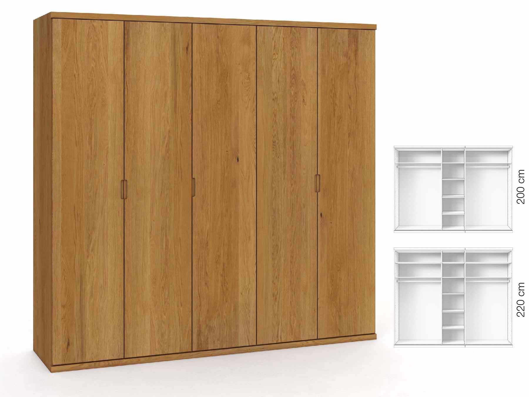 Eichenschrank „Romana“, 5-türig, Höhe 220 cm, Griffausführung „Lukas“, Inneneinrichtung: B