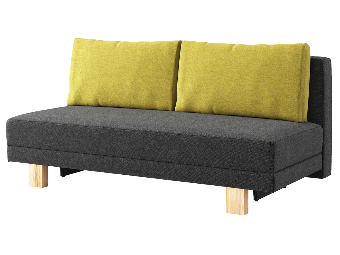 Sofa „Mara“ mit Stoff „Ankogel“: Sofafarbe Karbon, Kissenfarbe Limette, Holzfüße in Esche