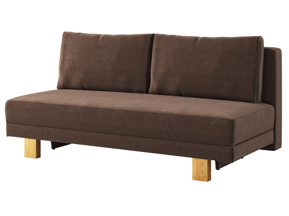 Sofa „Mara“ mit Stoff „Hochobir“: Sofafarbe Dunkelbraun, Kissenfarbe Dunkelbraun, Holzfüße in Kastanie