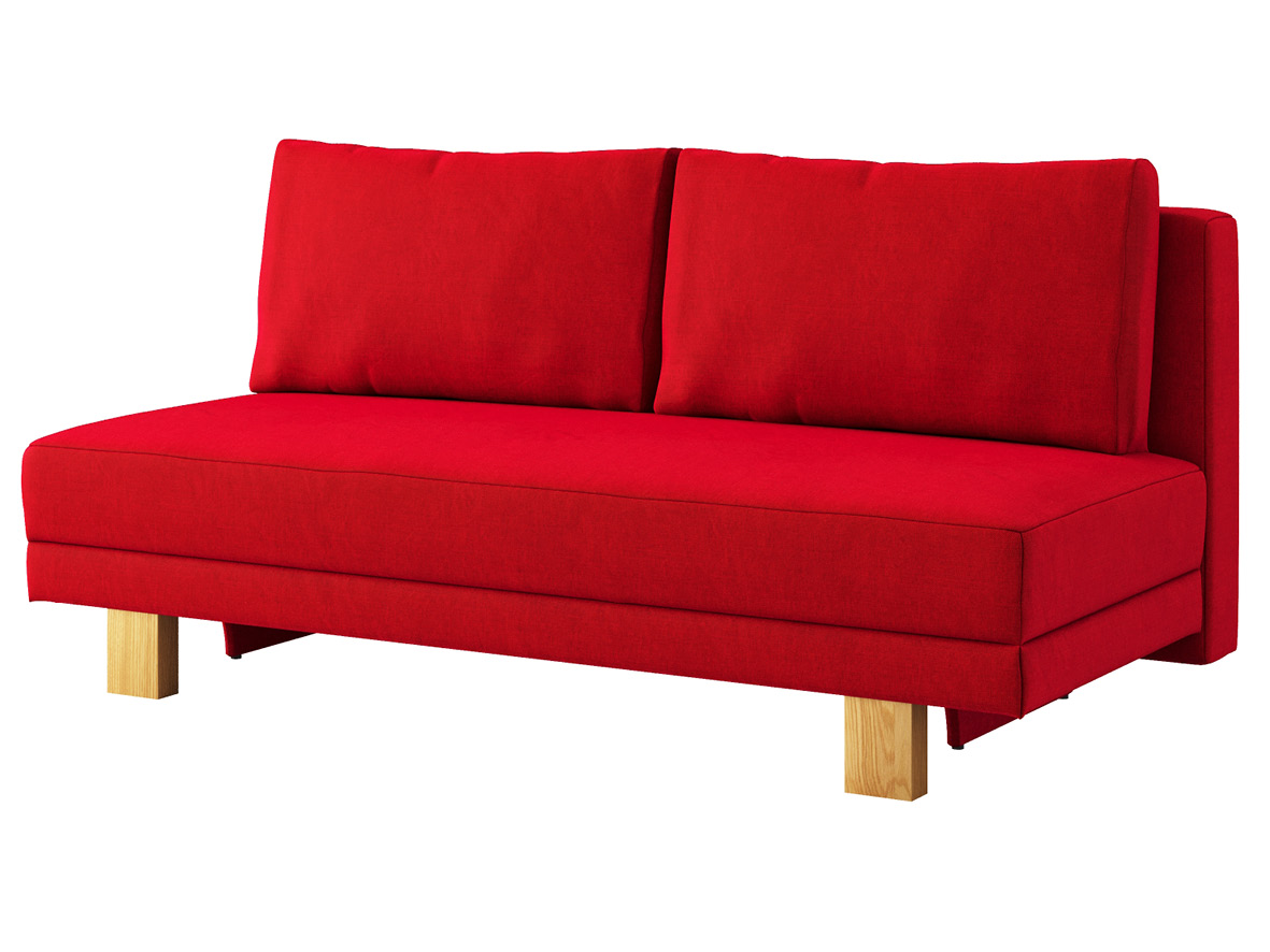 Sofa „Mara“ mit Stoff „Hochobir“: Sofafarbe Karmin, Kissenfarbe Karmin, Holzfüße in Kastanie