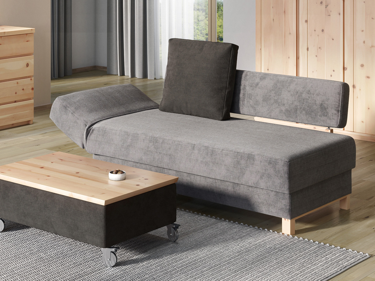 Schlafsofa „Stella“, Kopfteil links,  mit Hocker-Tisch „Stellan“