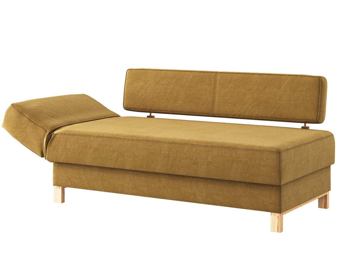 Sofa „Stella“ mit Stoff „Hochobir“: Sofafarbe Schlamm, Kopfteil links, Holzfüße in Esche
