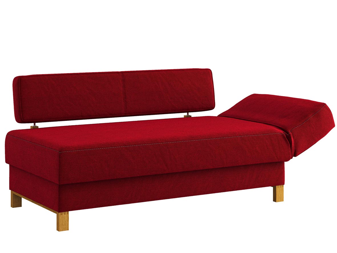 Sofa „Stella“mit Stoff „Ankogel“: Sofafarbe Kirsch, Kopfteil rechts, Holzfüße in Eiche