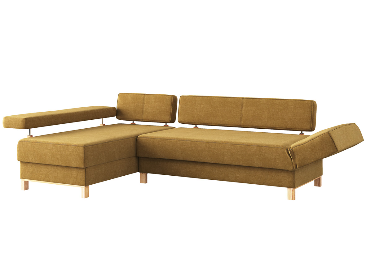 Sofa „Stella“ mit Stoff „Hochobir“: Sofafarbe Schlamm, Anbauelement links, Holzfüße in Esche