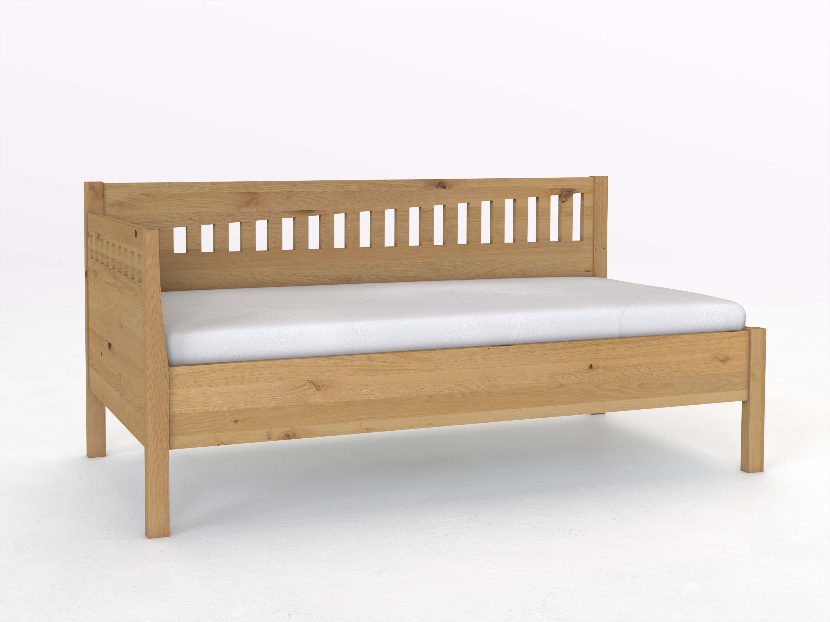 Sofabett „Stefanie“ aus Wildeiche Hell in den Maßen 90 x 200 cm - mit Armlehne links