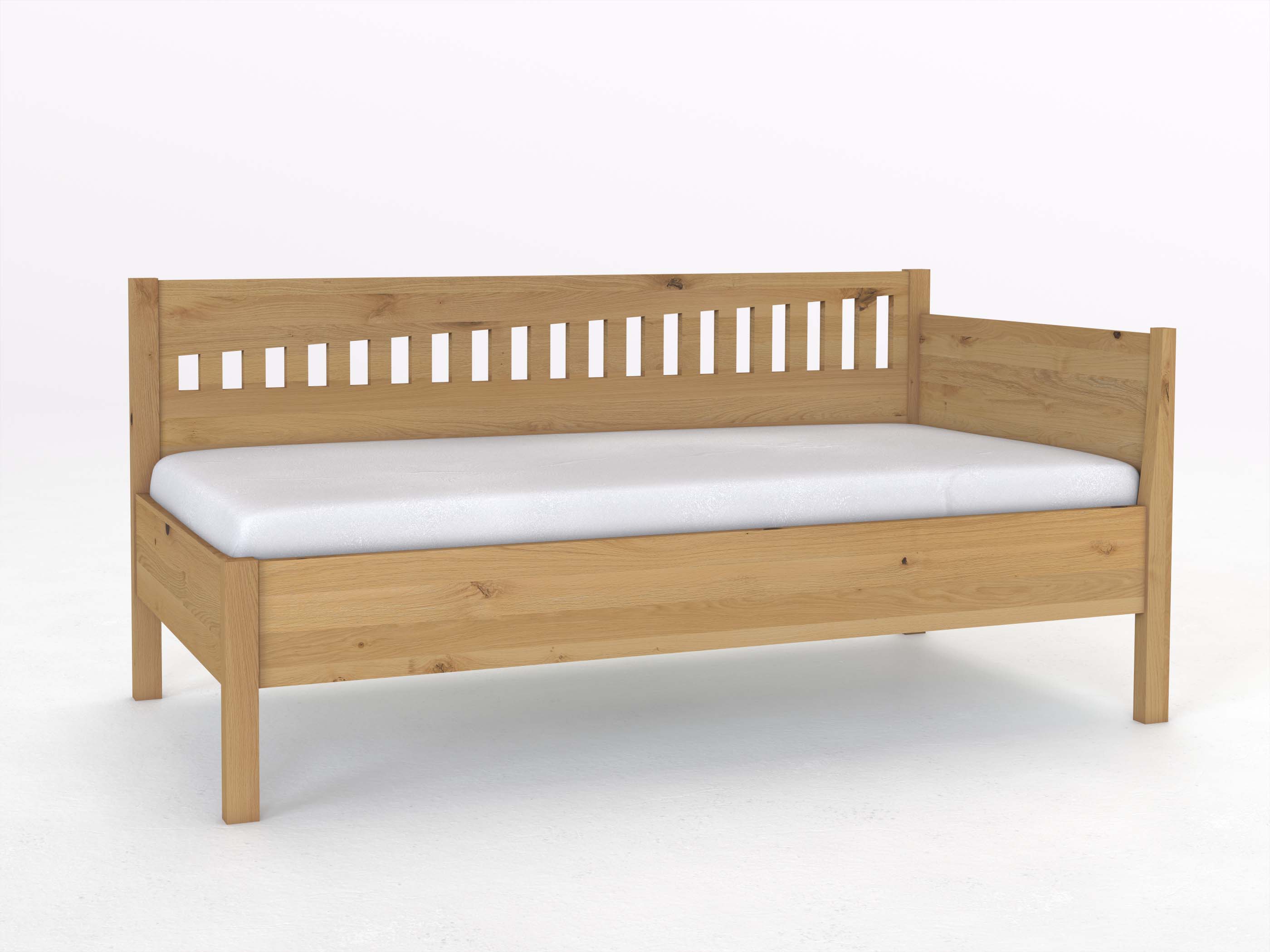 Sofabett „Stefanie“ aus Wildeiche Hell in den Maßen 90 x 200 cm - mit Armlehne rechts
