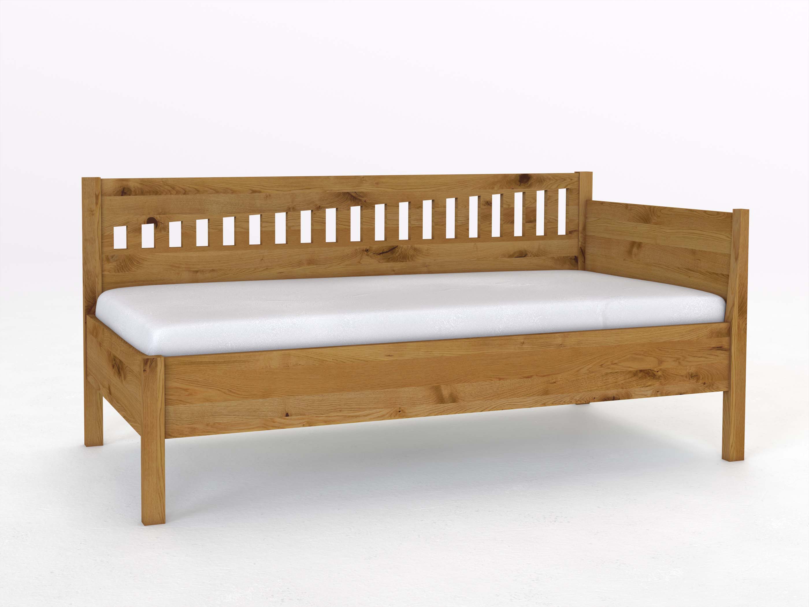 Sofabett „Julia“ aus Wildeiche in den Maßen 90 x 200 cm - mit Armlehne rechts