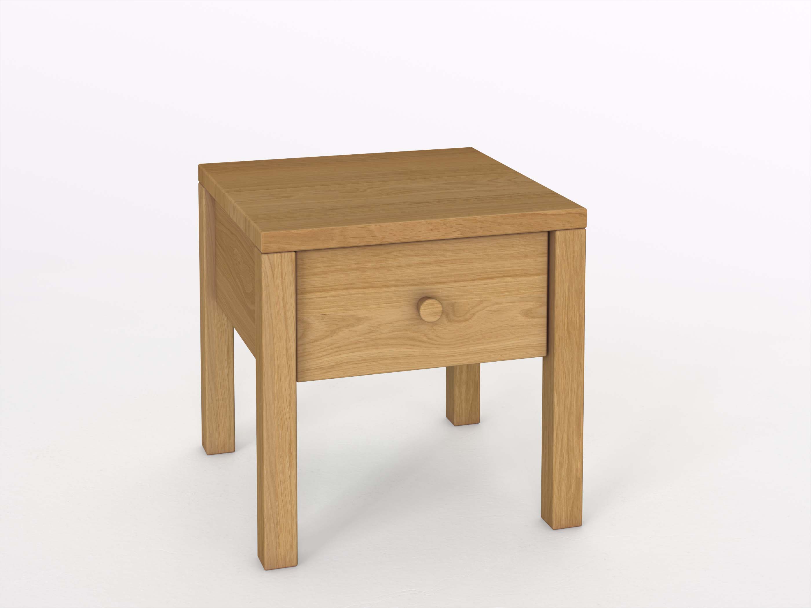 Eichennachttisch Hell „Sven“ in Standardhöhe, mit Lade und Griff Kasper
