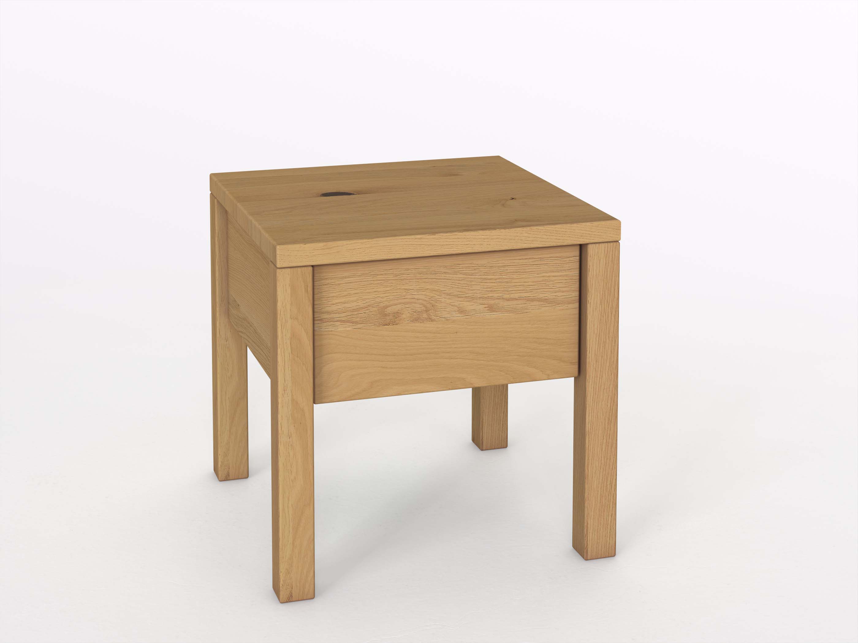 Wildeichennachttisch Hell „Sven“ in Standardhöhe, mit Lade und Griff Alonso