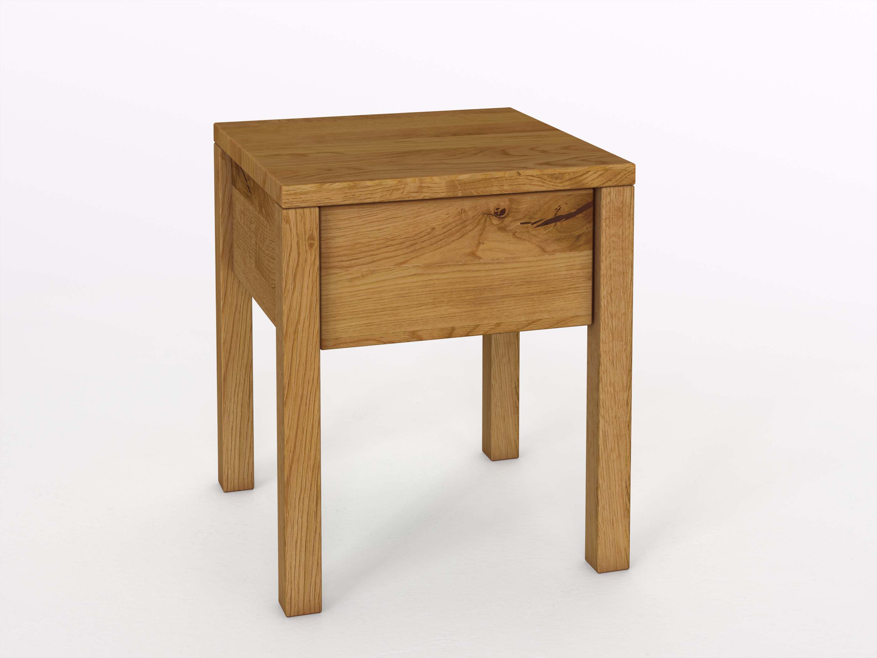 Wildeichennachttisch „Sven“ in Komforthöhe, mit Lade und Griff Alonso