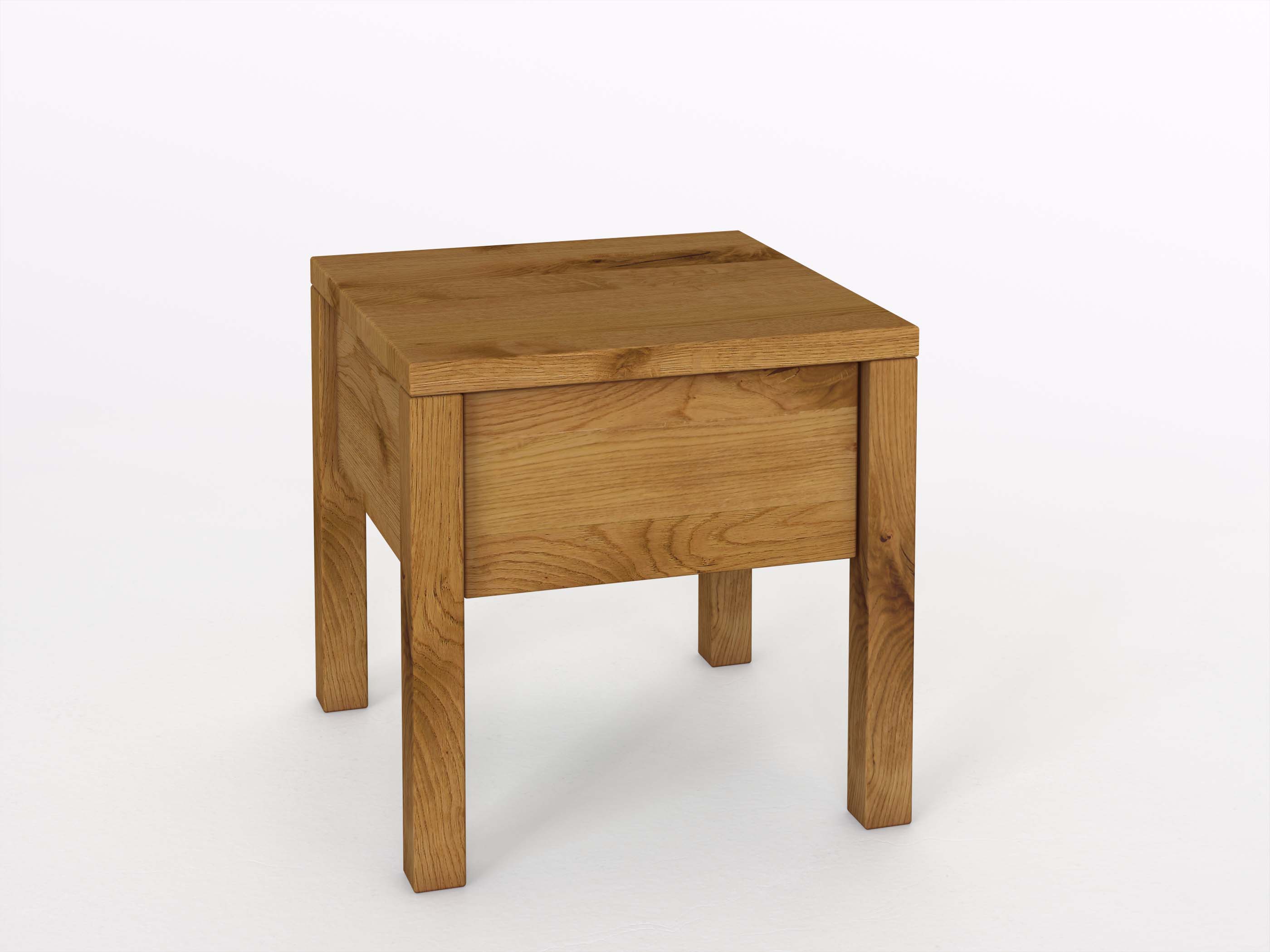 Wildeichennachttisch „Sven“ in Standardhöhe, mit Lade und Griff Alonso