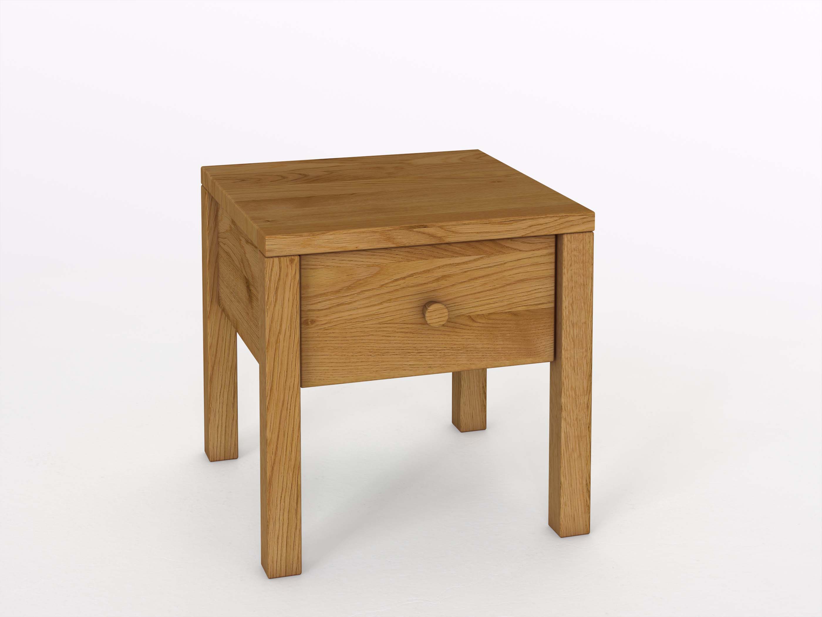 Wildeichennachttisch „Sven“ in Standardhöhe, mit Lade und Griff Kasper