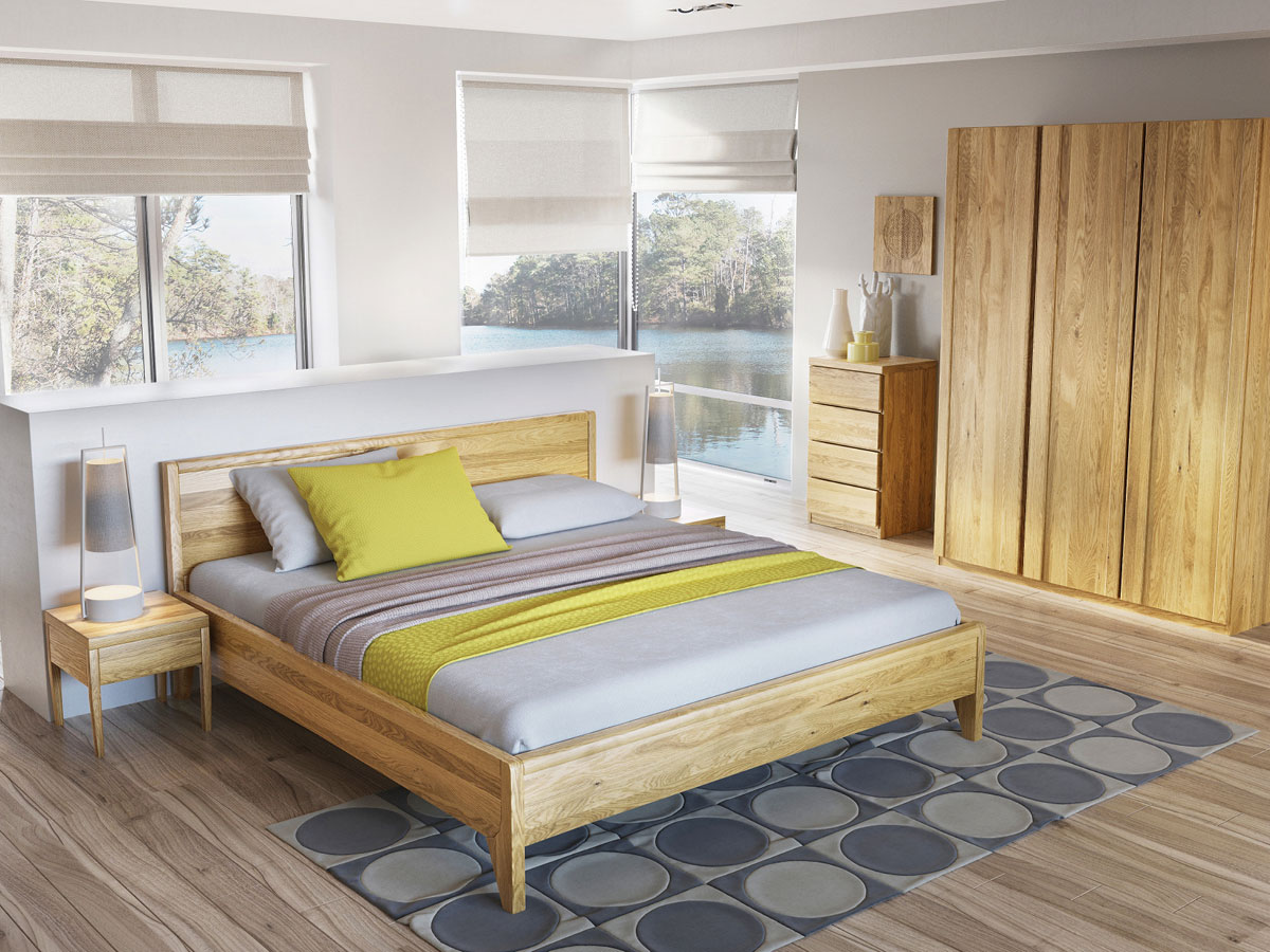 Schlafzimmer mit Eichenholzbett "Tanja" 180 x 200 cm
