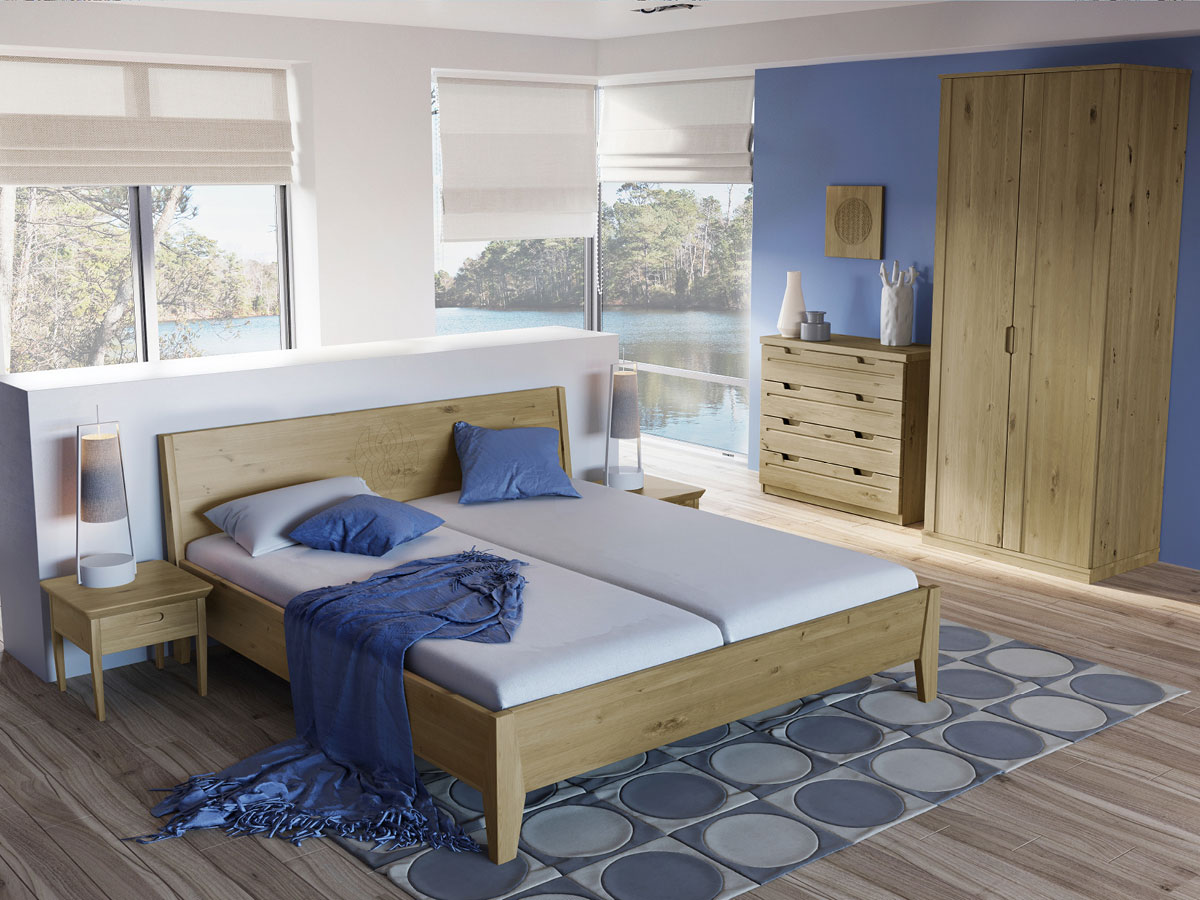 Schlafzimmer mit Nachttisch in Wildeiche „Tobias“