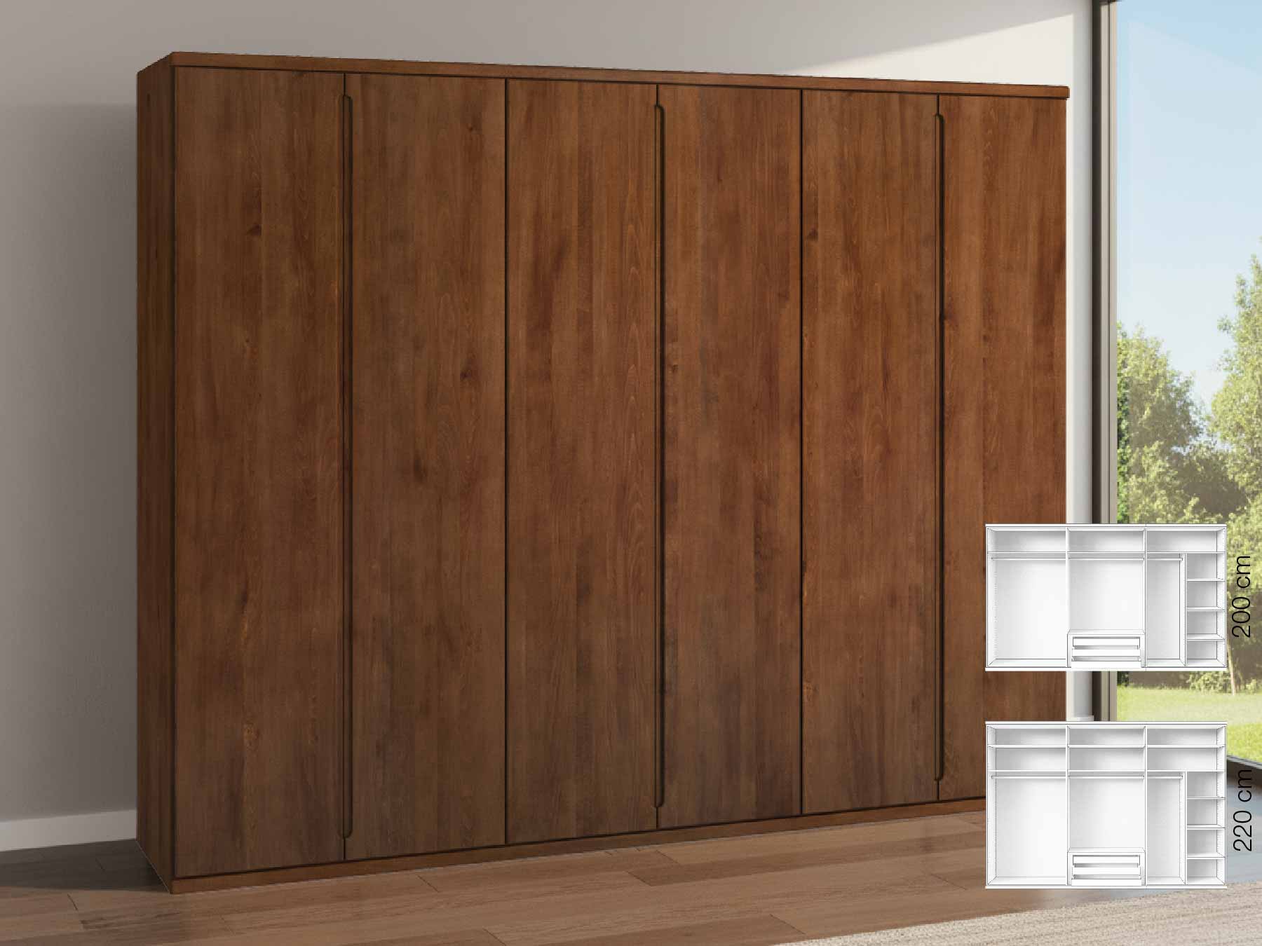 Buchenschrank „Valentin“, 6-türig, Höhe 220 cm, Griffausführung „Lukas“, Inneneinrichtung: B